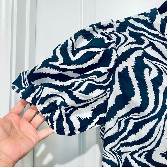 AVARA EXCLUSIVE Women’s Elyse Dress Sz Small Puff Sleeve Navy/White Pockets NWT - Picture 7 of 16